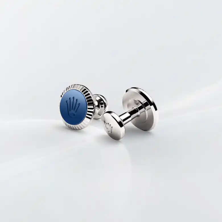 Rolex 'Fluted' cufflinks in White gold and ceramic, A1039 at Langfords Jewellers