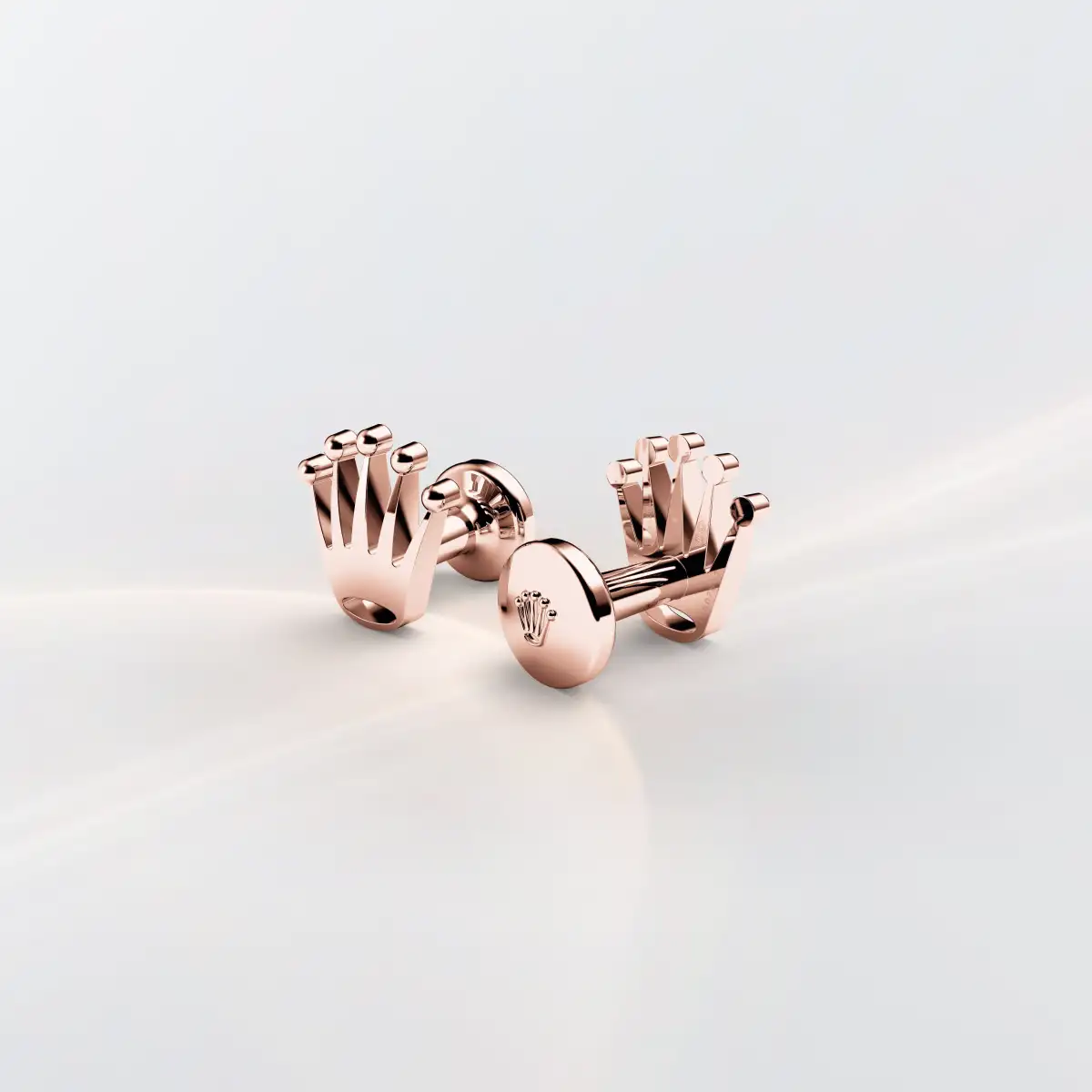 Rolex 'Crown' cufflinks in Everose gold, A1015 at Langfords Jewellers