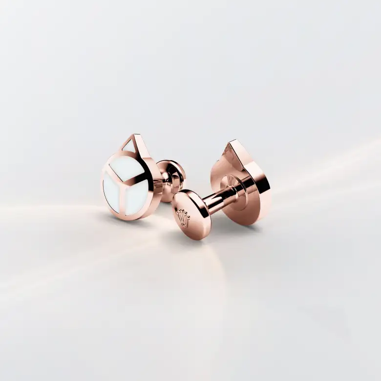Rolex 'Hand' cufflinks in Everose gold and luminescent material, A1025 at Langfords Jewellers