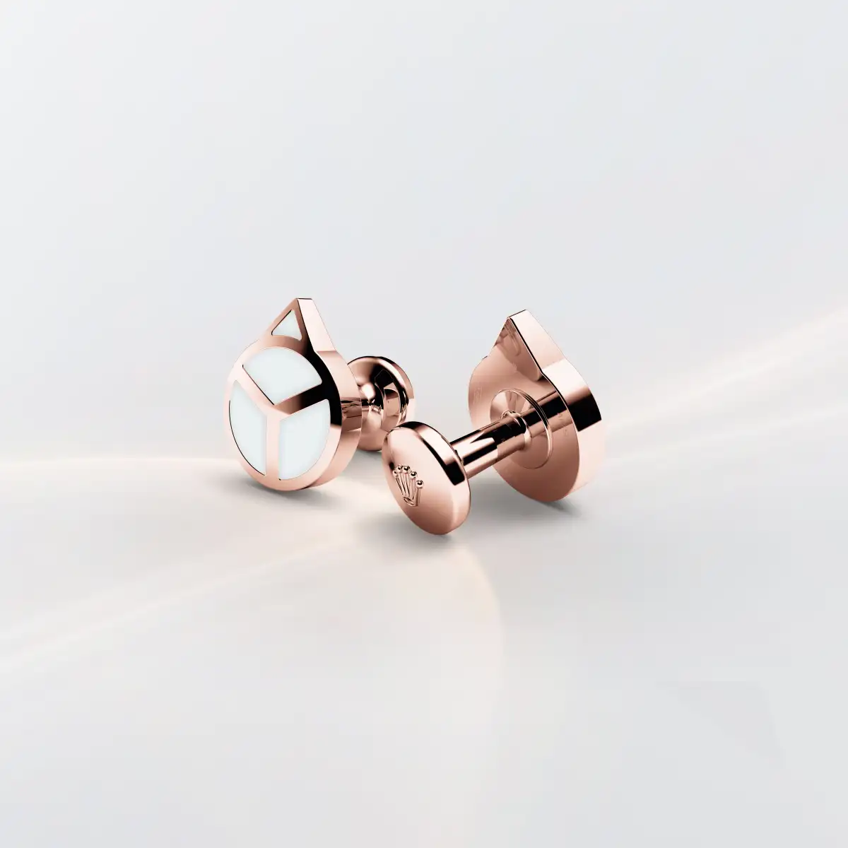 Rolex 'Hand' cufflinks in Everose gold and luminescent material, A1025 at Langfords Jewellers