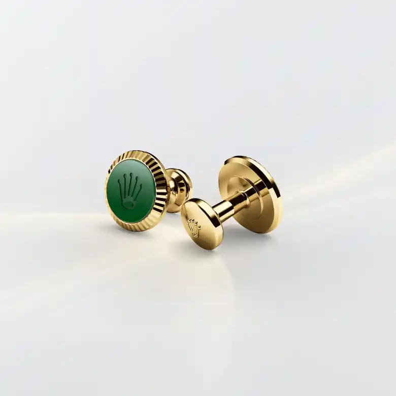 Rolex 'Fluted' cufflinks in Yellow gold and ceramic, A1038 at Langfords Jewellers