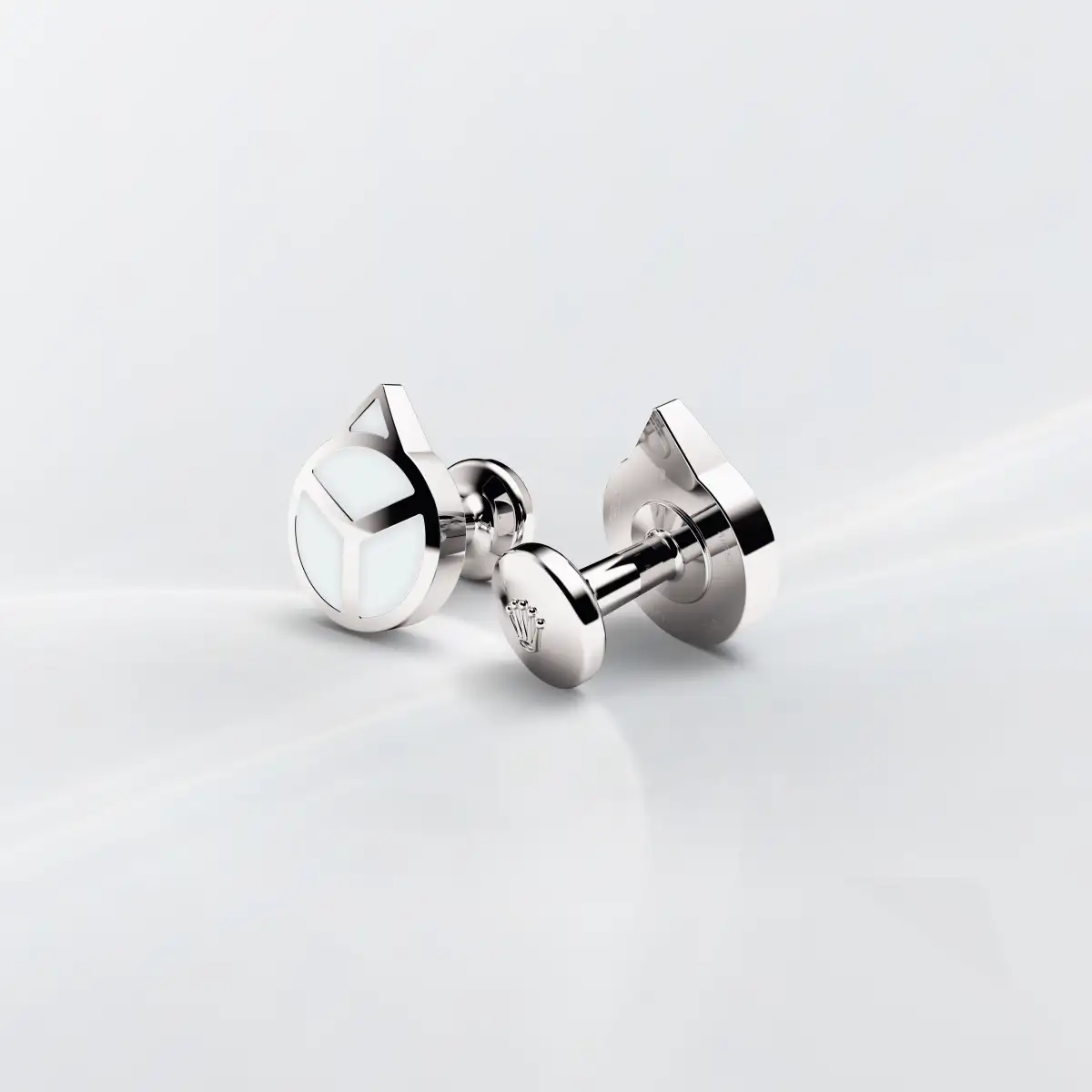 Rolex 'Hand' cufflinks in White gold and luminescent material, A1029 at Langfords Jewellers