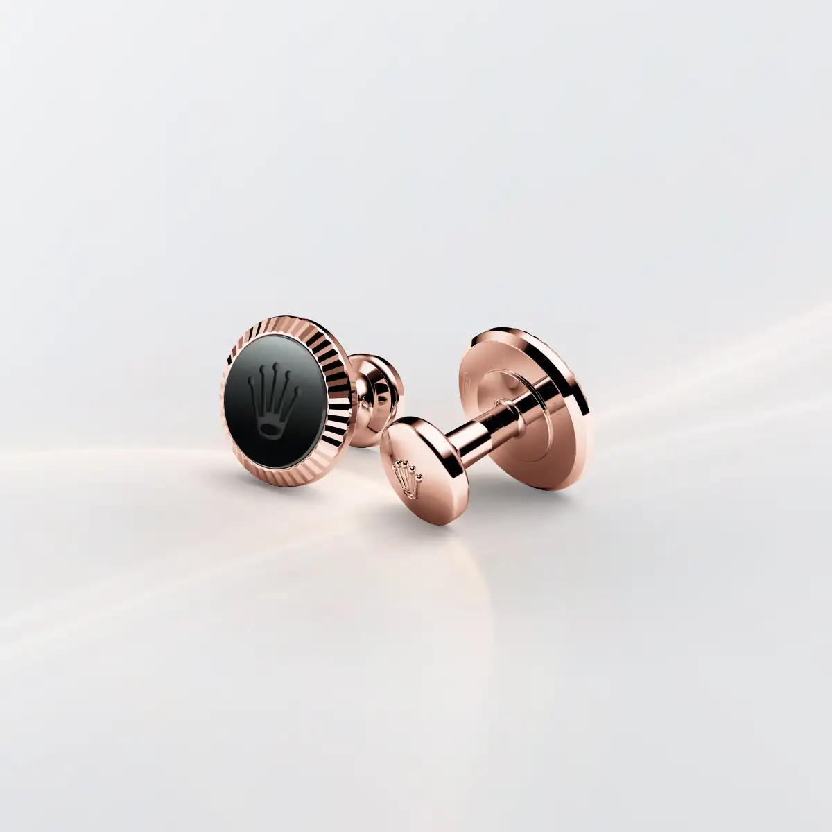 Rolex 'Fluted' cufflinks in Everose gold and ceramic, A1035 at Langfords Jewellers