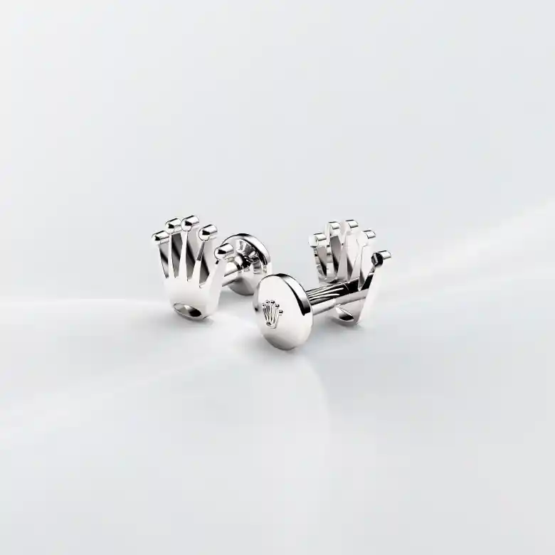 Rolex 'Crown' cufflinks in White gold, A1019 at Langfords Jewellers