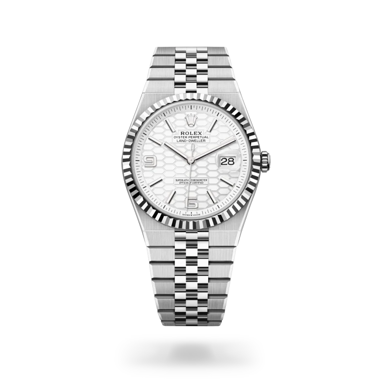 Rolex Land-Dweller in White Rolesor - combination of Oystersteel and white gold, m127334-0001 - Langfords Jewellers