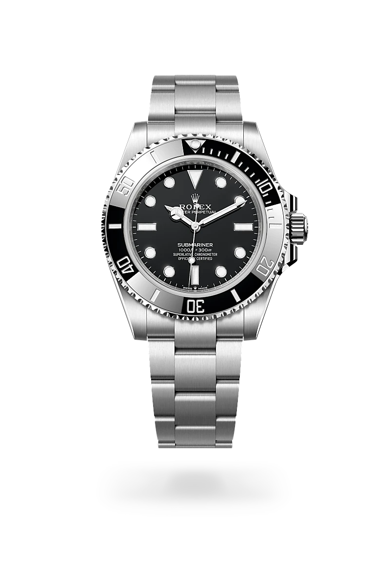 Rolex Submariner in Oystersteel with a Black finish dial, black ceramic and platinum bezel, and Oystersteel bracelet