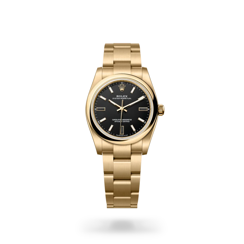 Rolex Oyster Perpetual in 18 ct yellow gold, M124208-0001 - Langfords Jewellers