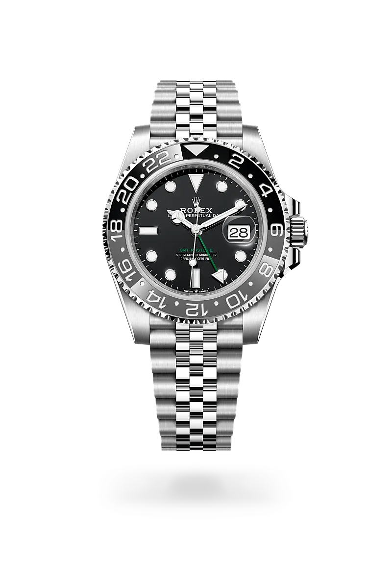 Rolex GMT-Master II in Oystersteel with a Black finish dial, two-colour grey and black bezel, and Oystersteel bracelet