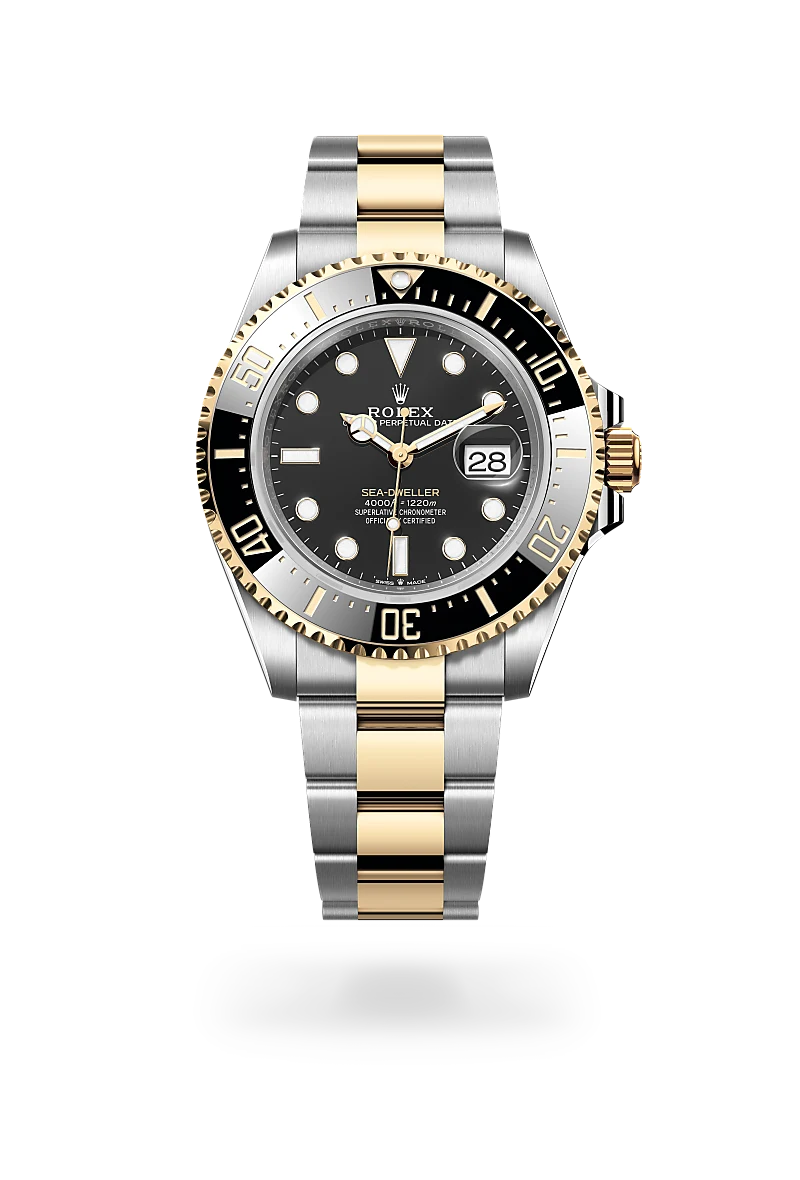 Rolex Sea-Dweller in Yellow Rolesor with a Intense black finish dial, black and gold bezel, and Yellow Rolesor bracelet