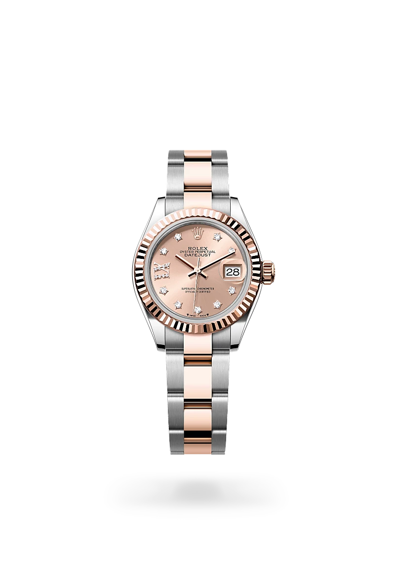 Rolex Lady-Datejust in Everose Rolesor with a Ros�-colour diamond set finish dial, fluted bezel, and Everose Rolesor bracelet