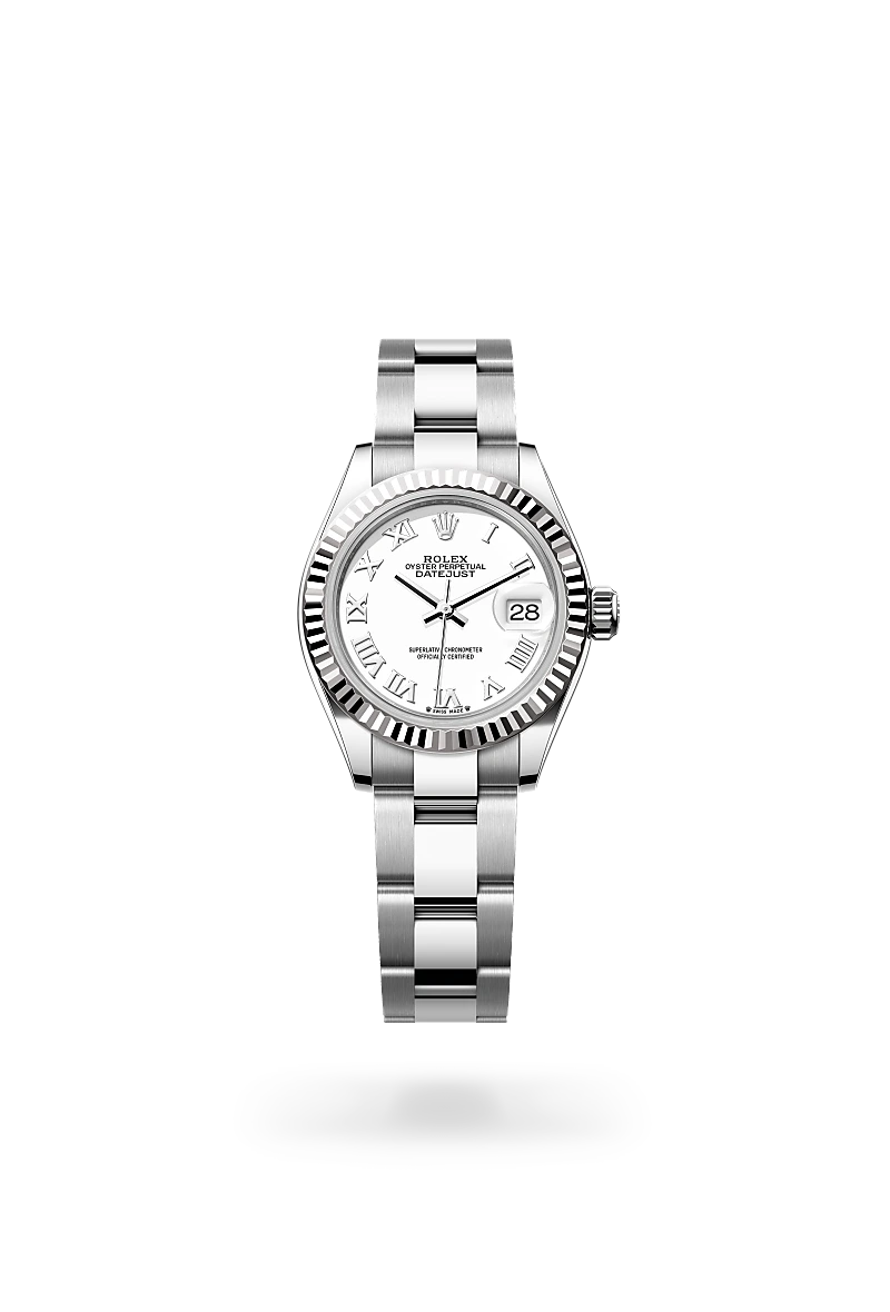 Rolex Lady-Datejust in White Rolesor with a White finish dial, fluted bezel, and Oystersteel bracelet