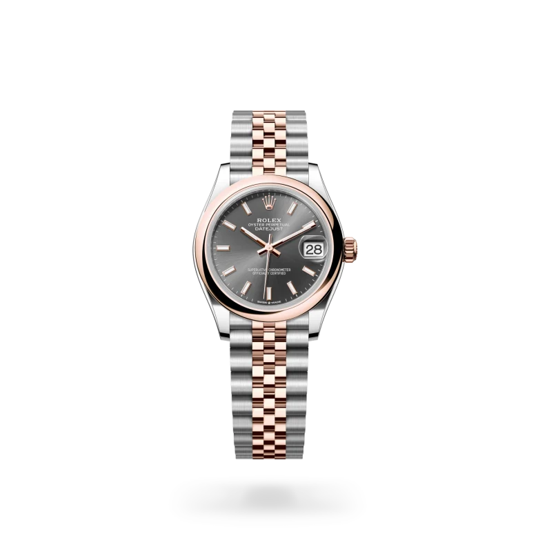 Rolex Datejust 31 in Everose Rolesor with a Slate finish dial, domed bezel, and Everose Rolesor bracelet