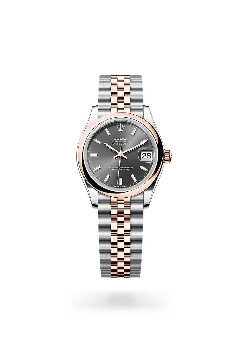 Rolex Datejust 31 in Everose Rolesor with a Slate finish dial, domed bezel, and Everose Rolesor bracelet