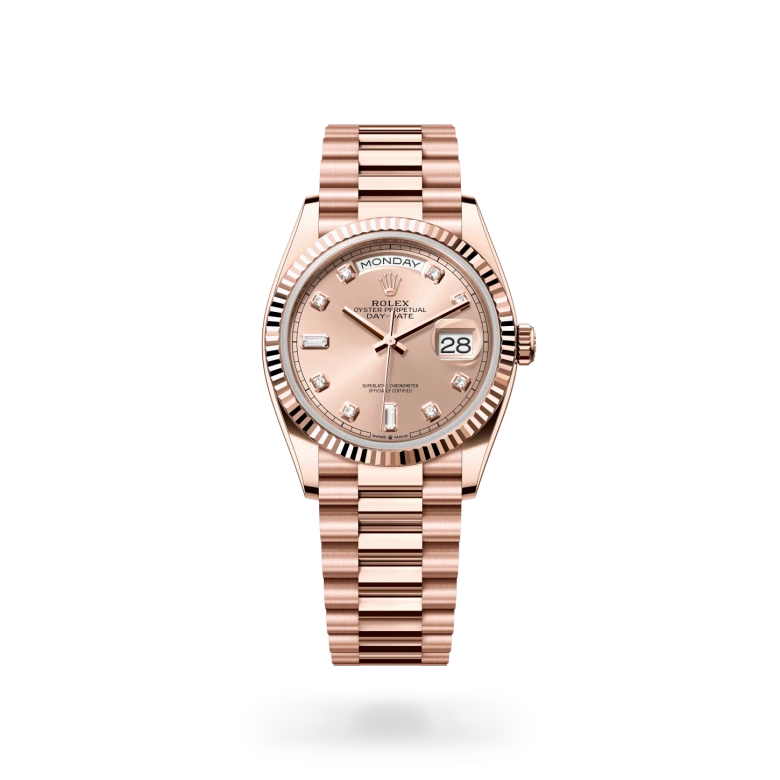 Rolex Day-Date in 18 ct Everose gold, M128235-0009 - Langfords Jewellers