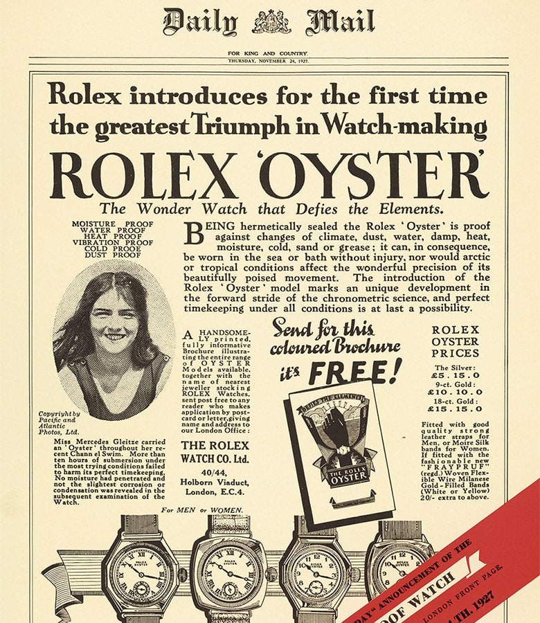 rolex oyster story daily mail 1927 mercedes gleitze