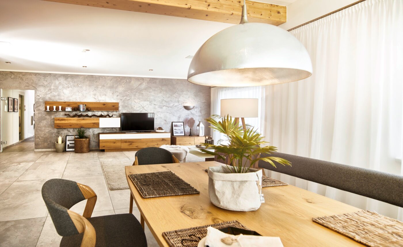 Wohn-Essbereich eines Fertigteilhauses des Herstellers VARIO-BAU.