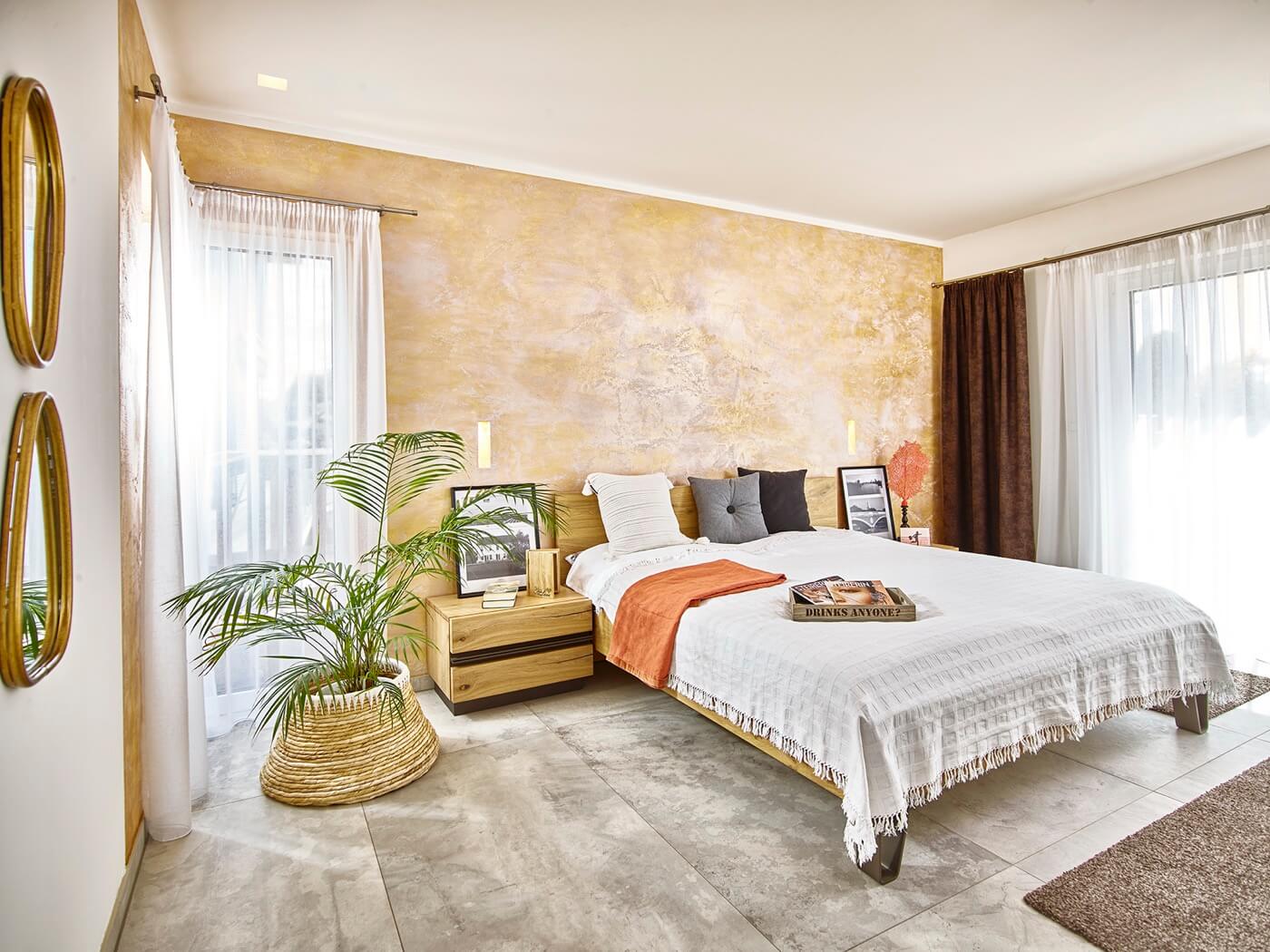 Schlafzimmer eines Fertigteilhauses von VARIO-BAU.