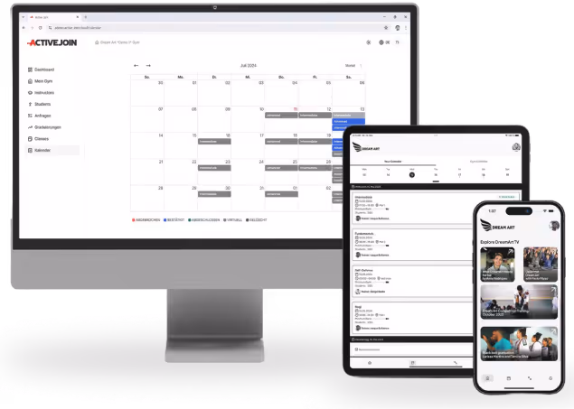 Multiple devices showcasing different views of the Join Jitsu app.
