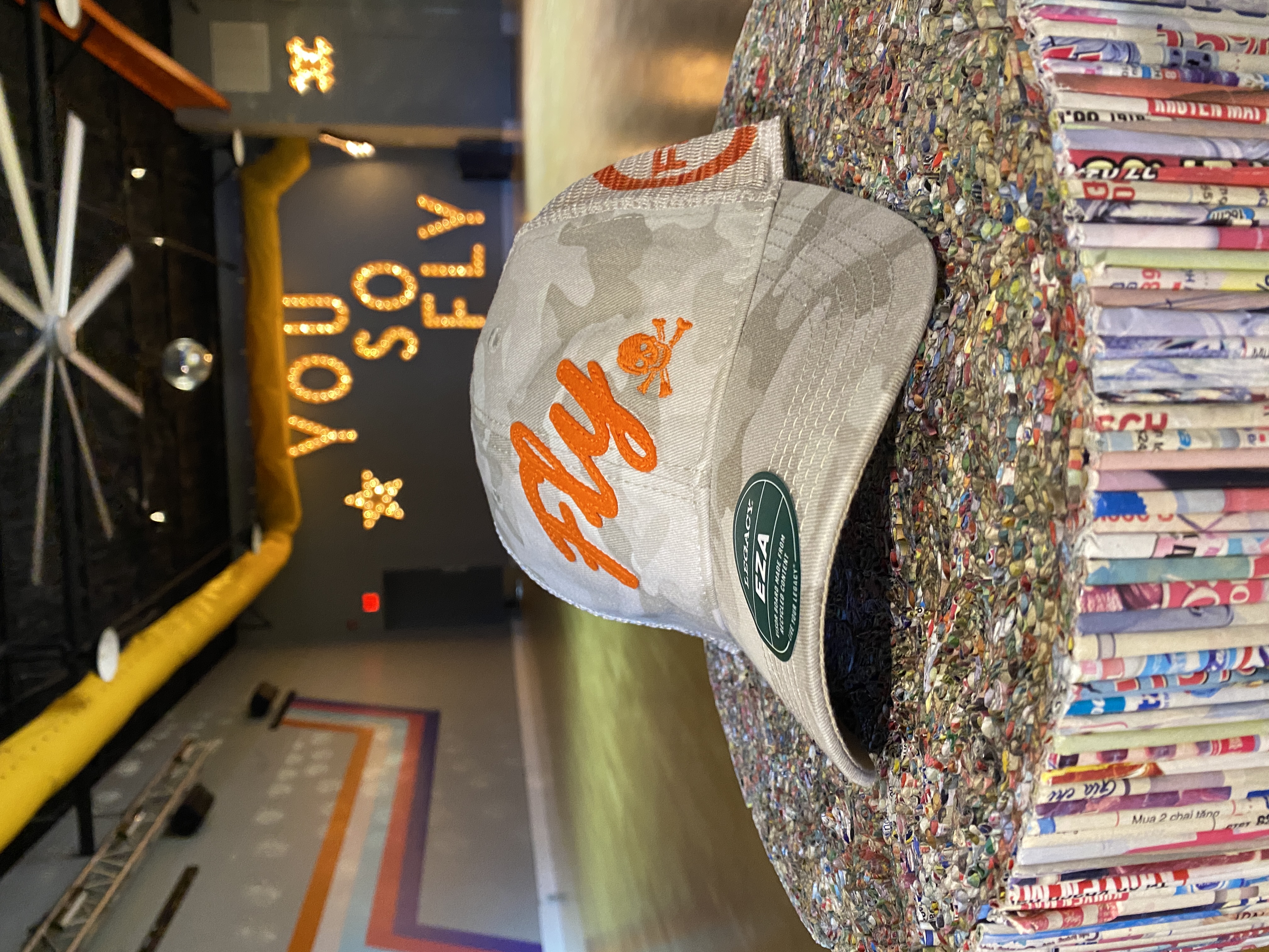 Legacy Orange Fly Script Trucker Stone Field Hat