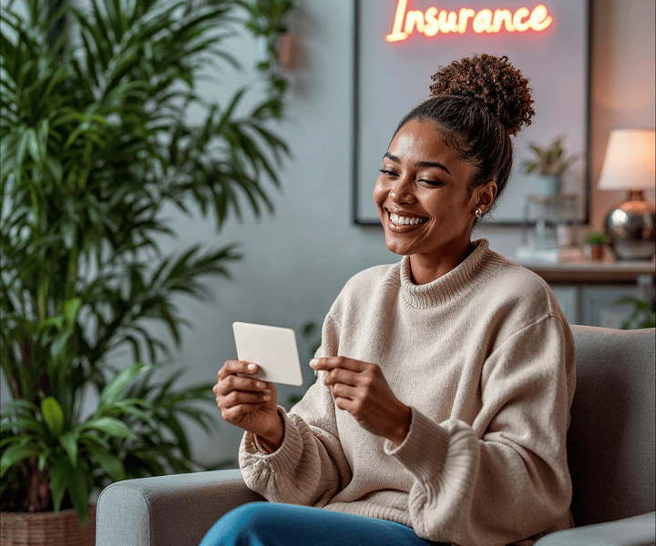 Happy woman smiling and holding some paper