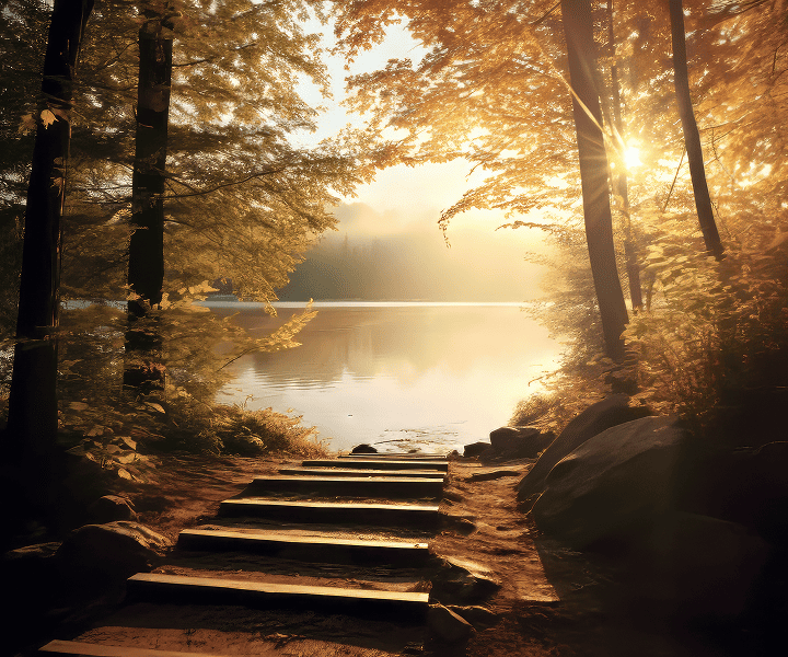 Stairs right before the river and sunshine