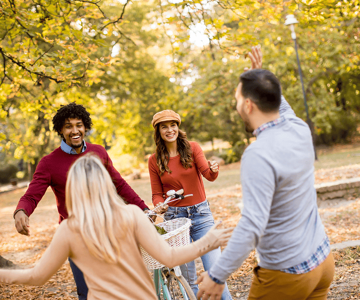 A group of friends having fun in park
