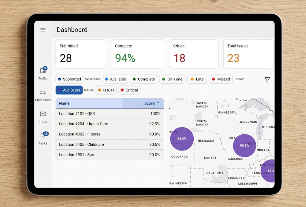 OpsAnalitica multi-unit operations software deployed across restaurant, healthcare, retail, and commercial locations