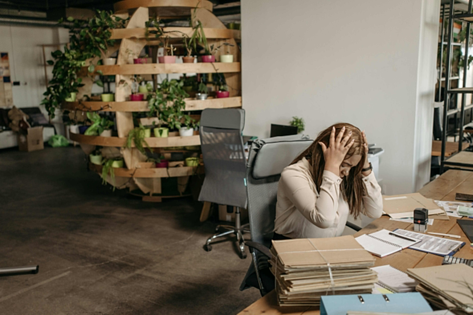 Woman Working Alone in the Office