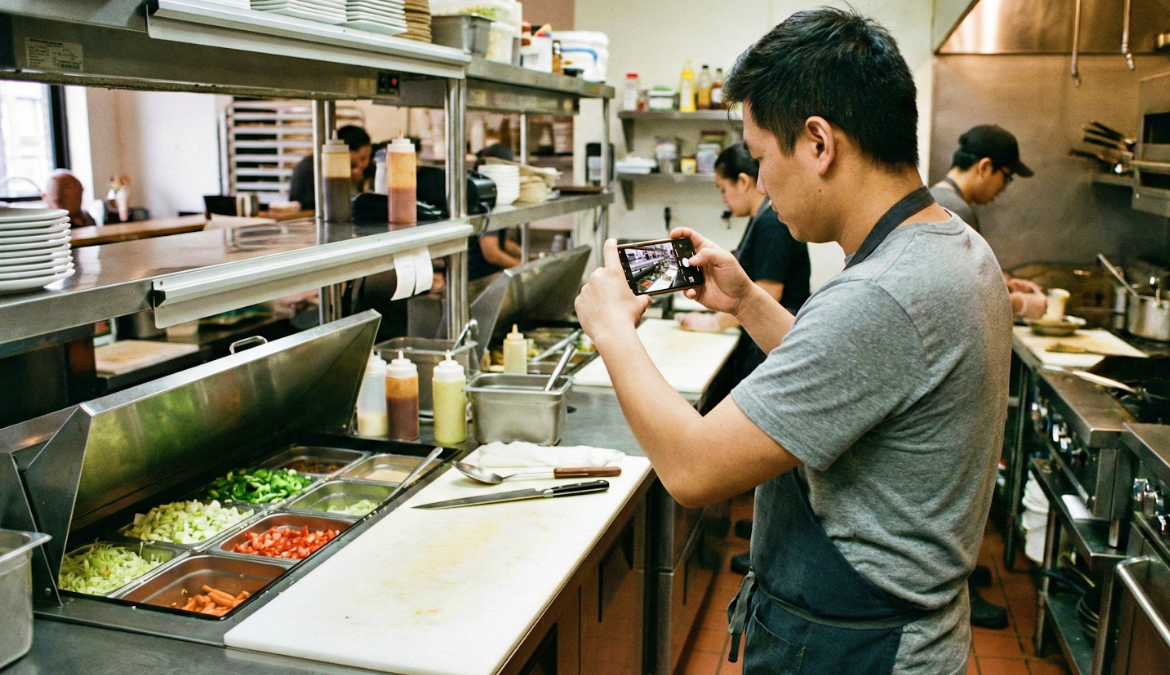 Restaurant team member submitting a photo through a mobile operations platform