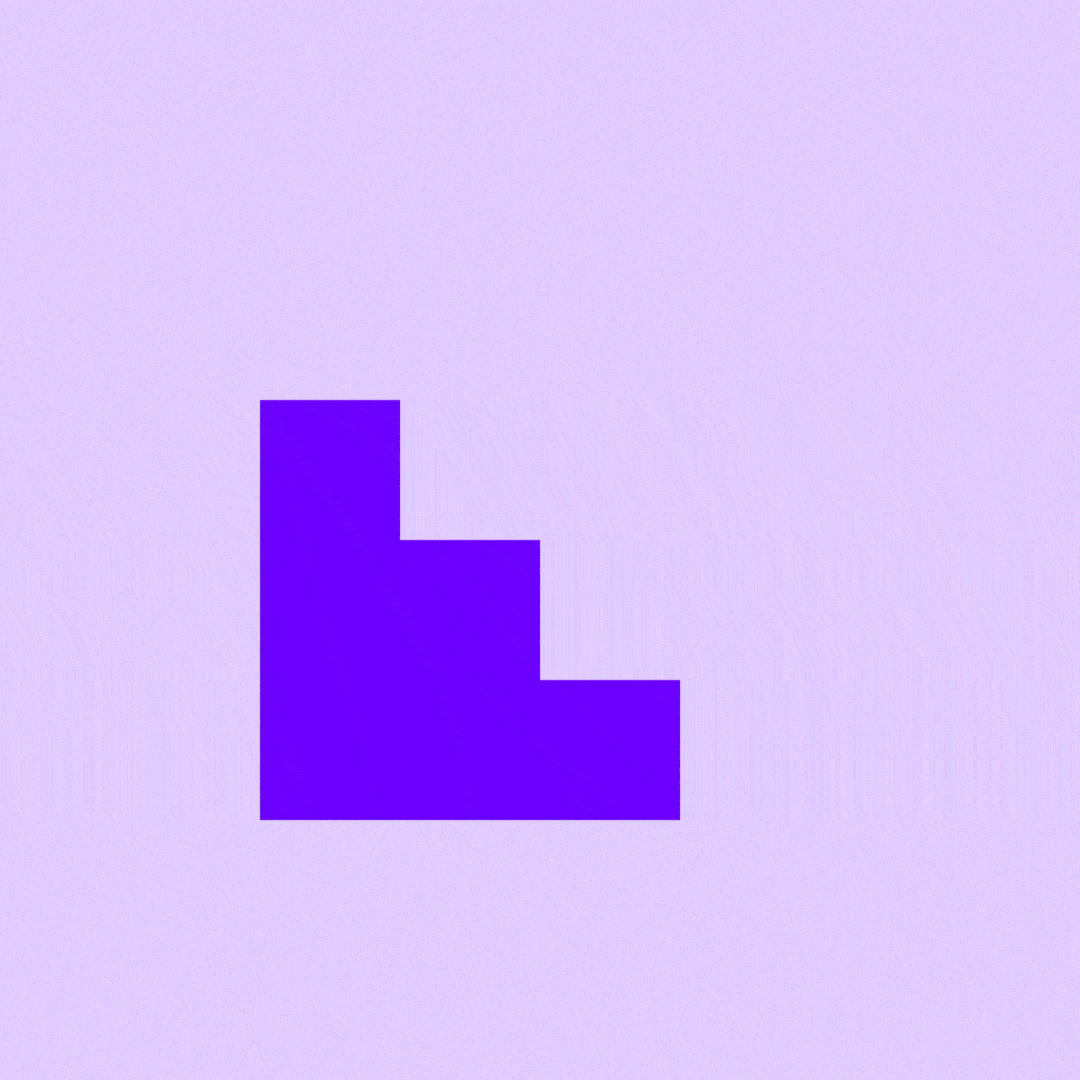 Purple stepped block shape with three descending rectangular steps on a white background.