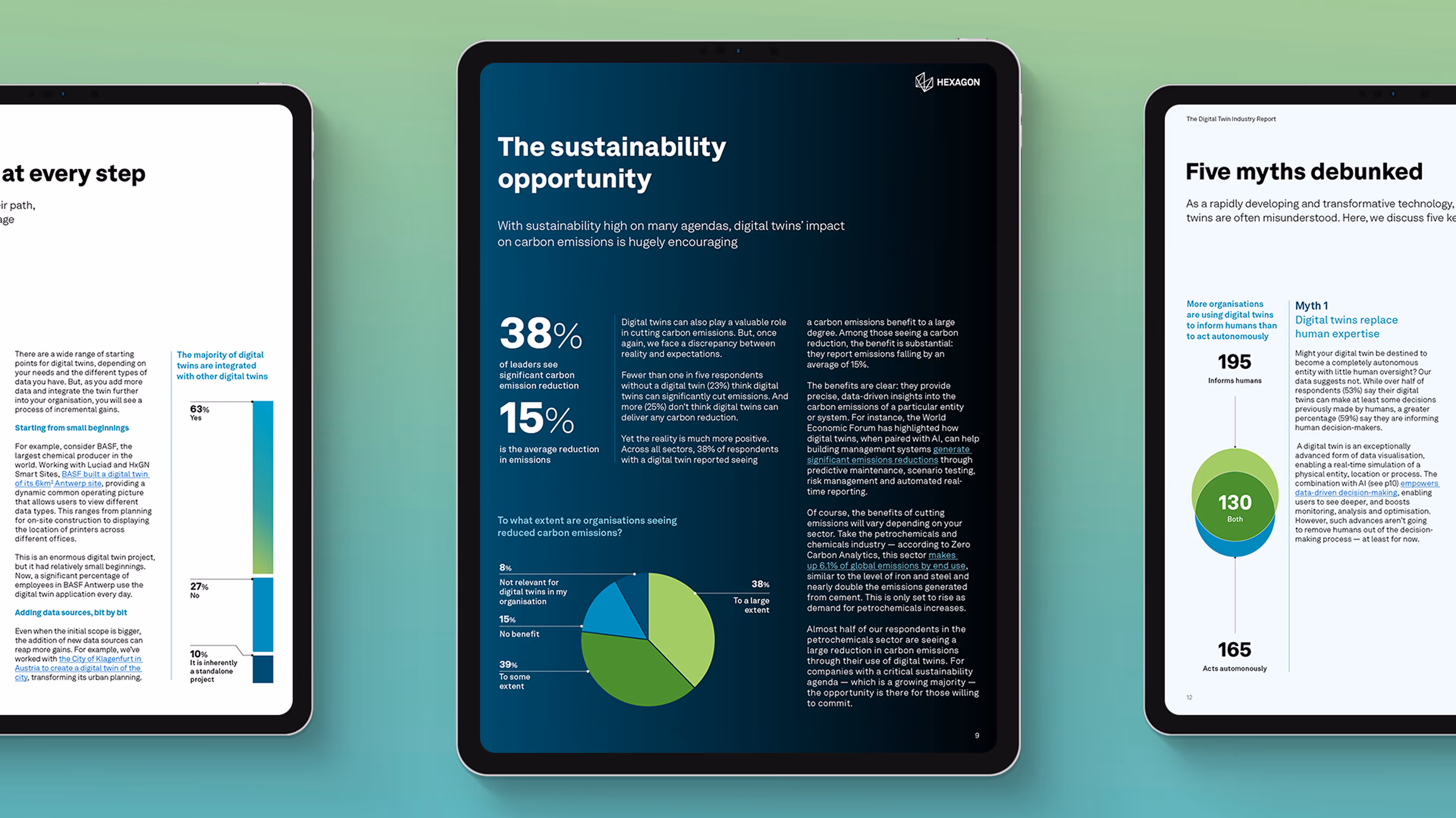 Three Notion cards side-by-side showing text and illustrations about knowledge management, app overload, and AI-powered productivity with a download button.