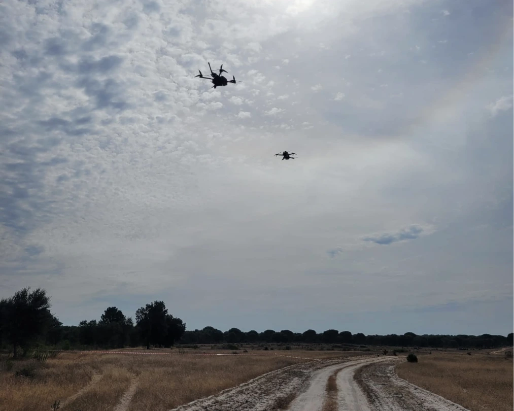 Two drones flying during Frontex exercise in Lisbon, Portugal