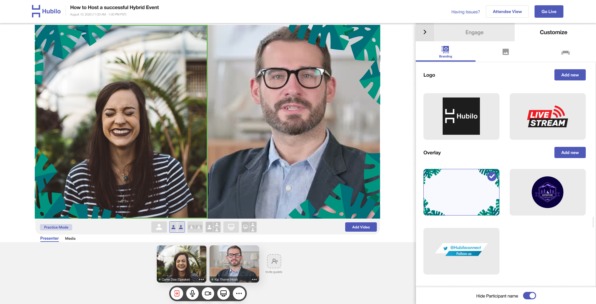 Overlays in Hubilo Broadcasting Studio