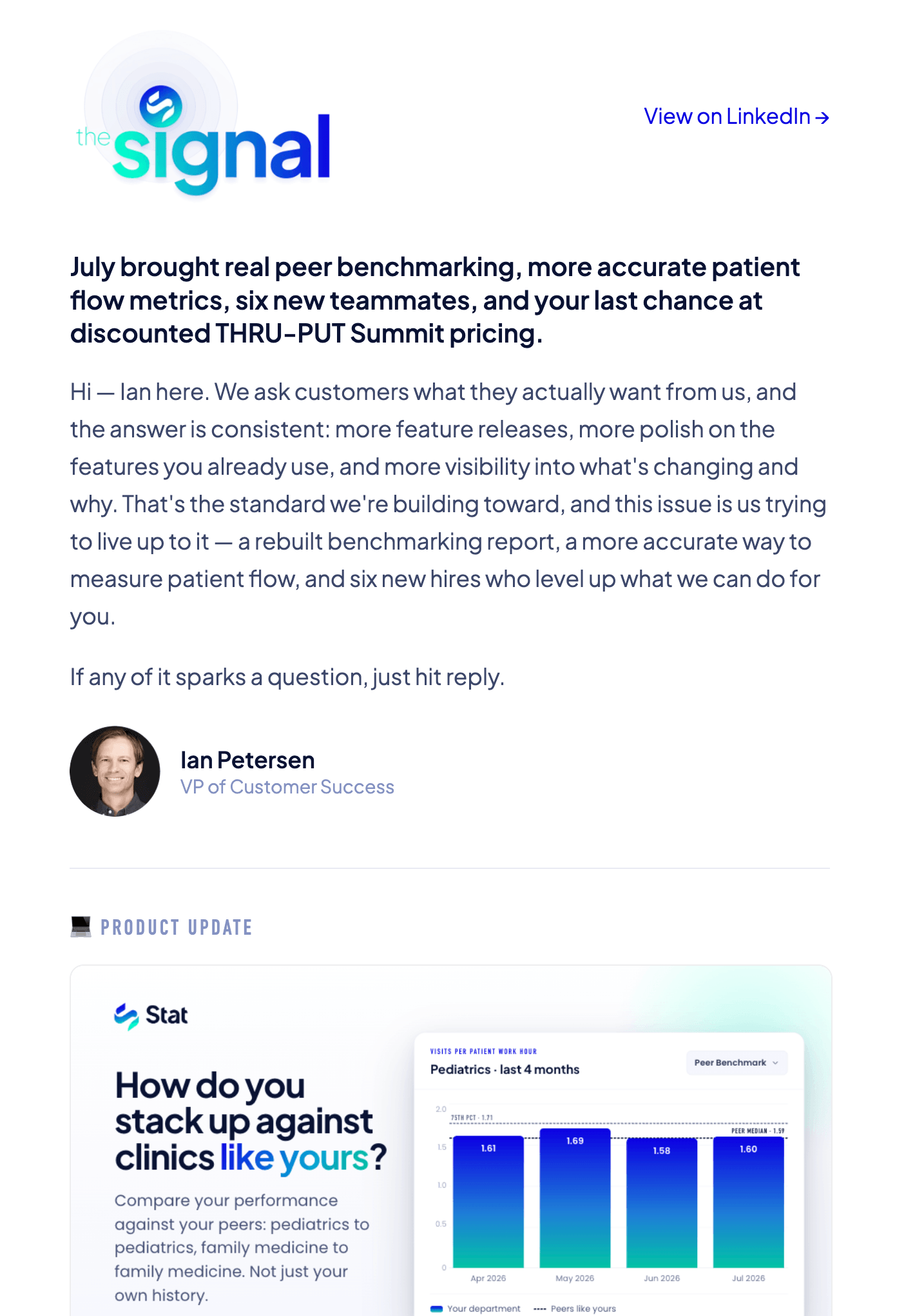 Our customer newsletter is sent monthly to our champions and admins.