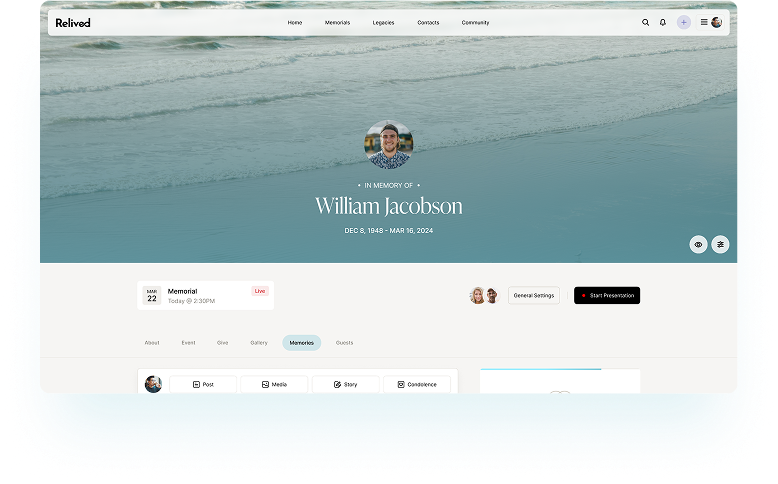 memorials dashboard