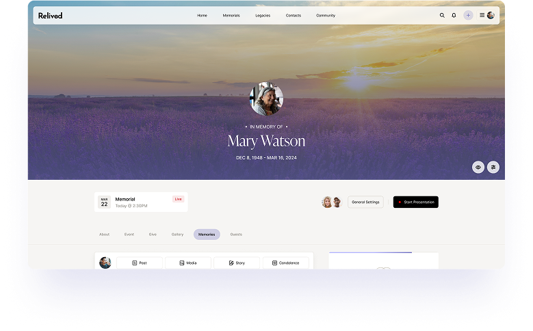 memorials dashboard