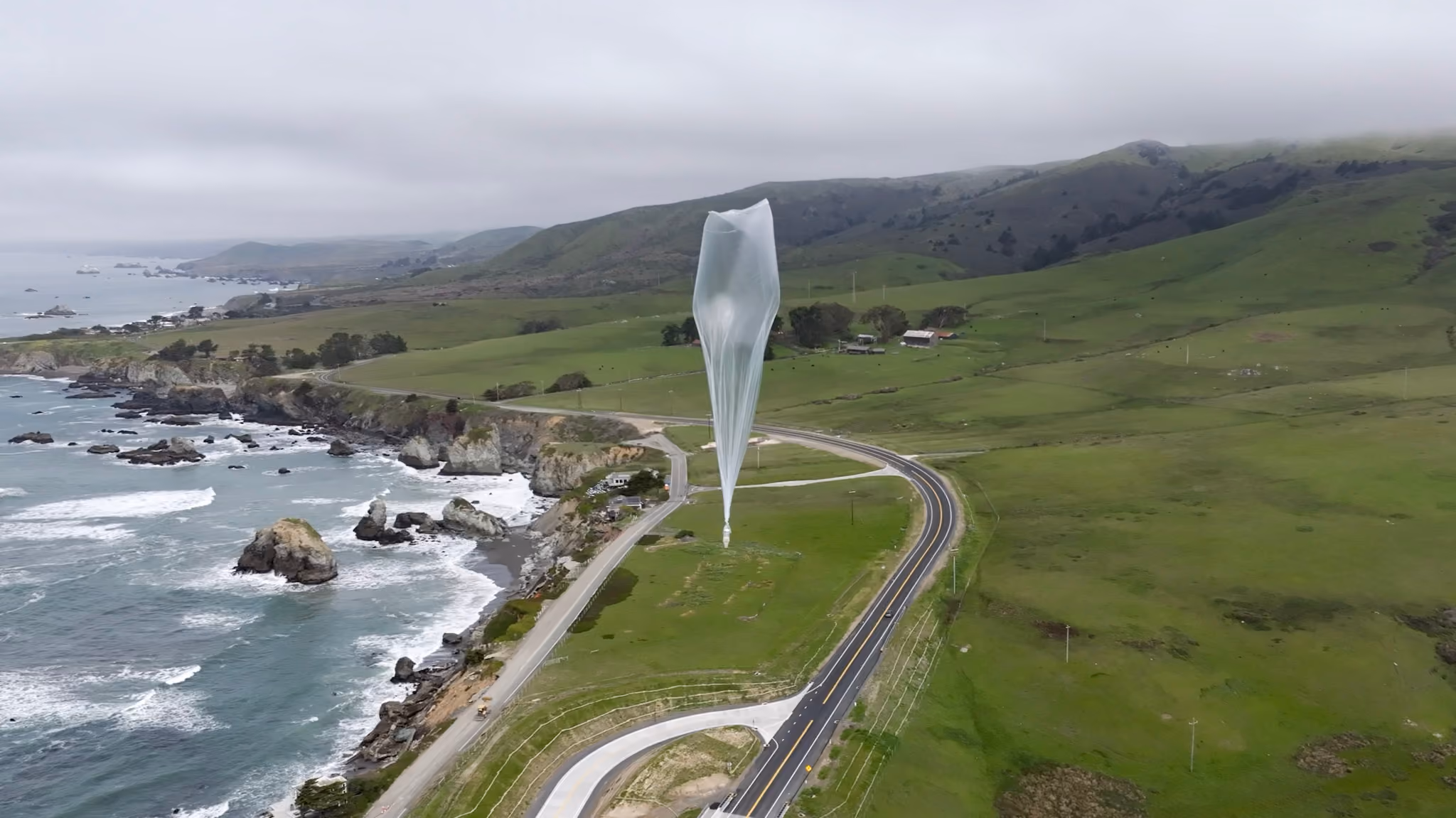 Balloon flying along the coastline
