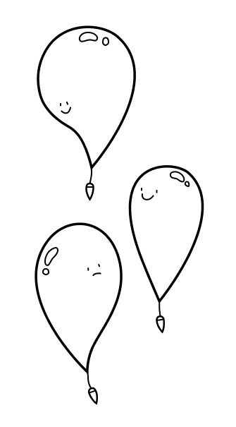 Illustration of three cute and friendly weather balloons floating around.