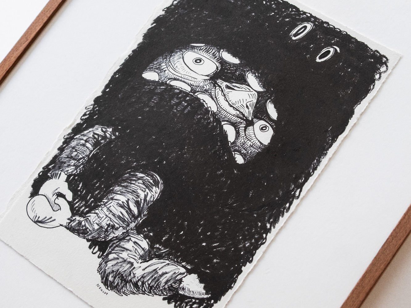 Chick in disguise, original drawing b the amsterdam based artist Nouch, ink on Arches paper, framed in Larson Juhl