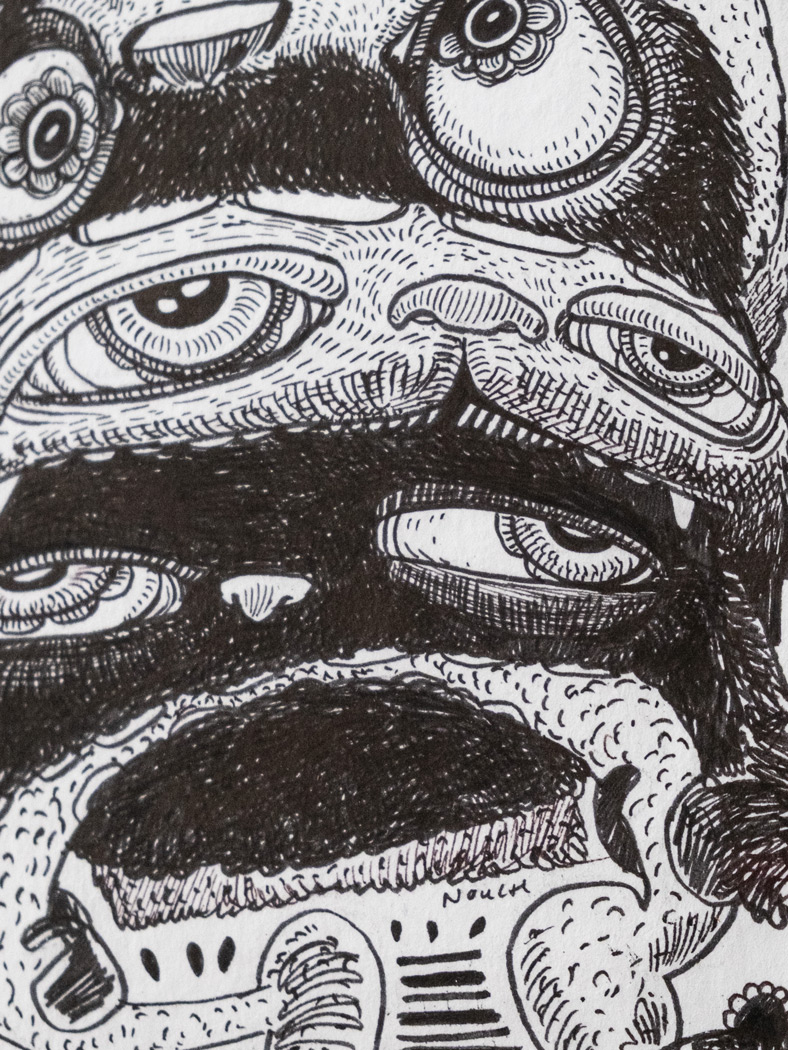 Dance, original drawing by the amsterdam based artist Nouch, ink on Arches paper, framed in Larson Juhl, detail