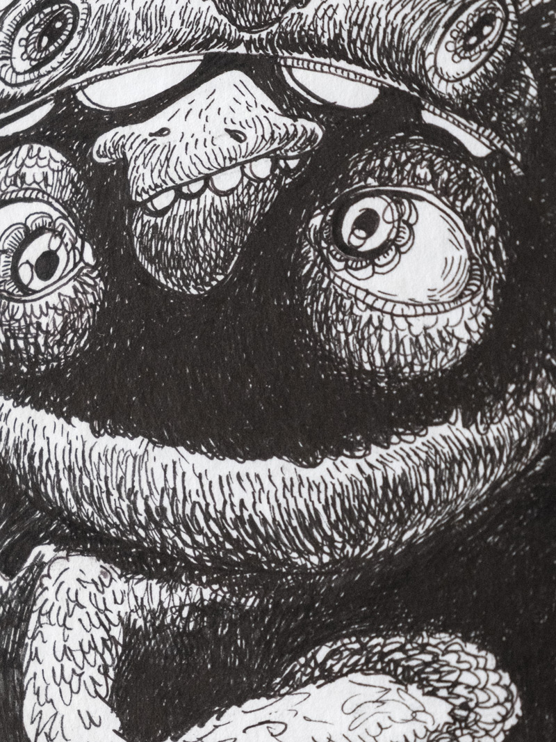 The Bird, original drawing by the Amsterdam based artist Nouch, ink on Arches paper, framed in Larson Juhl, detail