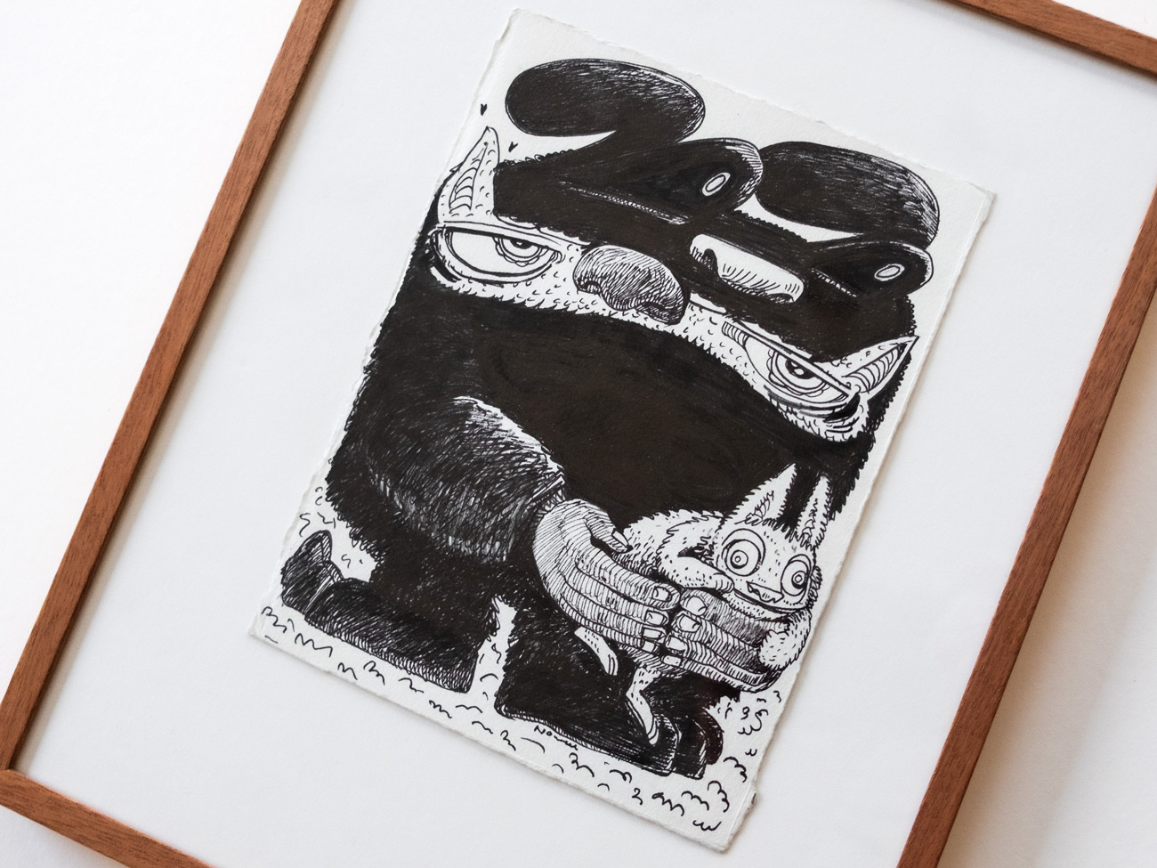 Gift, original drawing by the amsterdam based artist Nouch, ink on Arches paper, framed in Larson Juhl