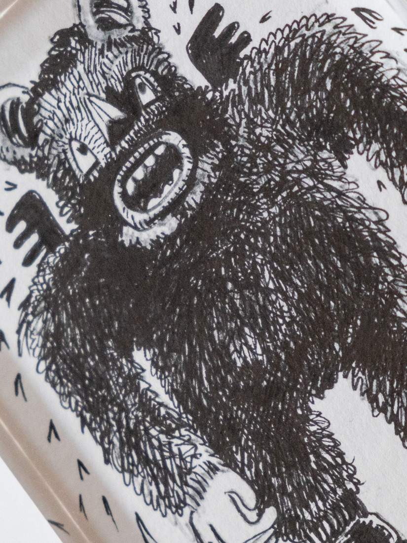 Angel, original drawing by the Amsterdam based artist Nouch, ink on Arches paper, framed in Larson Juhl, detail