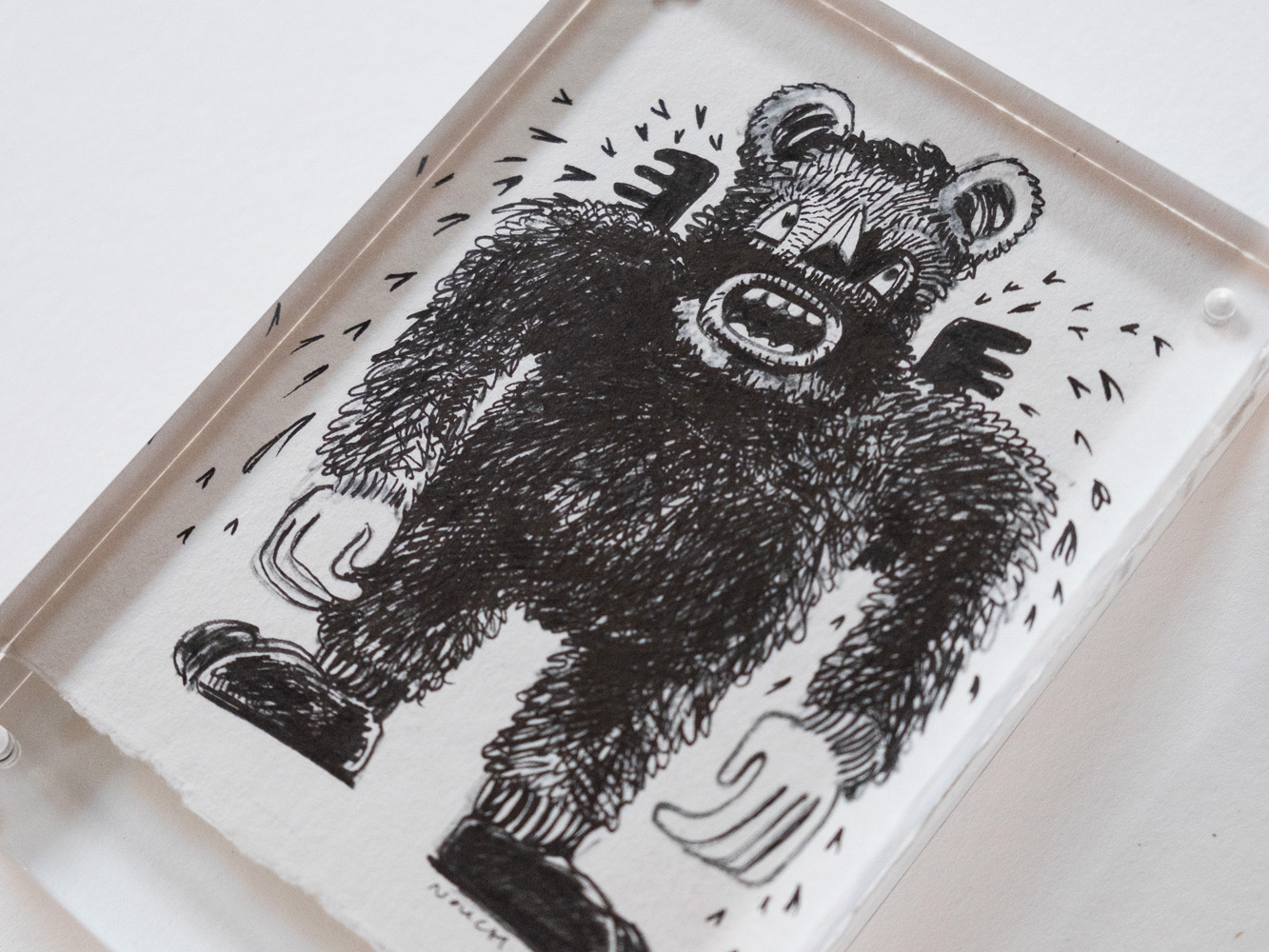 Gift, original drawing by the amsterdam based artist Nouch, ink on Arches paper, framed in Larson Juhl