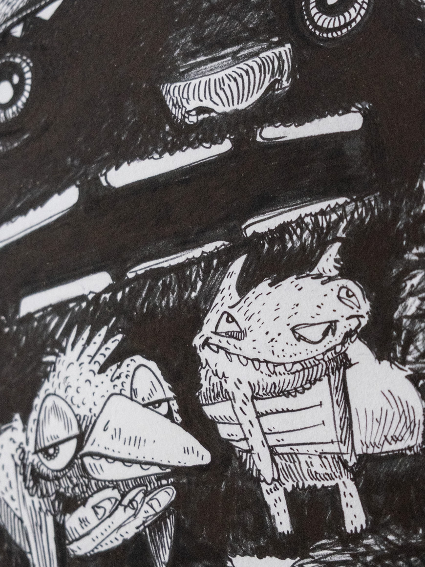 Together, original drawing by the Amsterdam based artist Nouch, ink on Arches paper, framed in Larson Juhl, detail