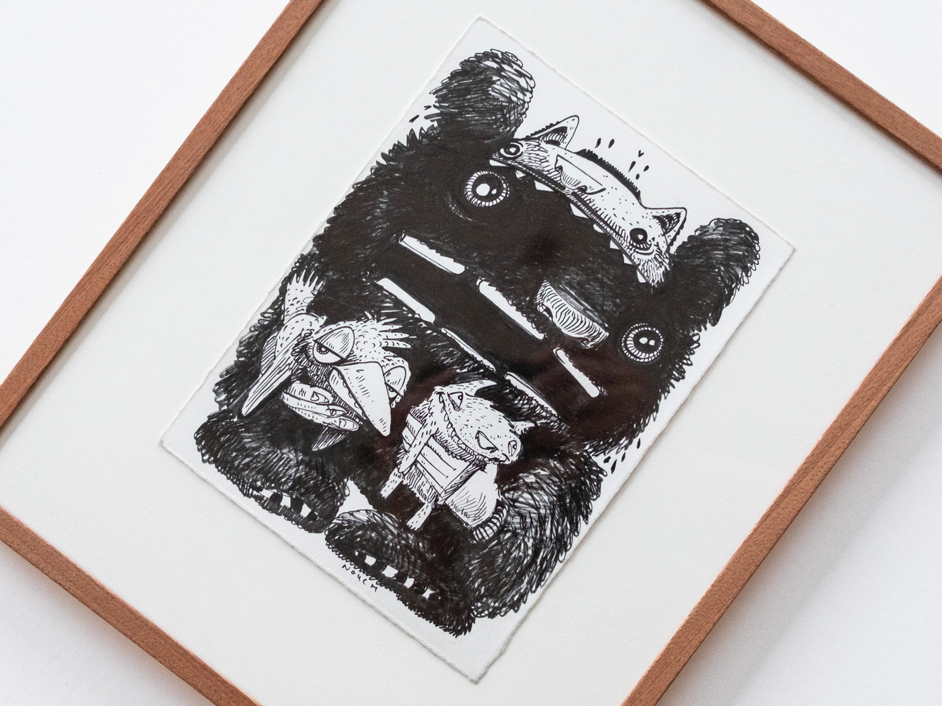 Together, original drawing by the amsterdam based artist Nouch, ink on Arches paper, framed in Larson Juhl