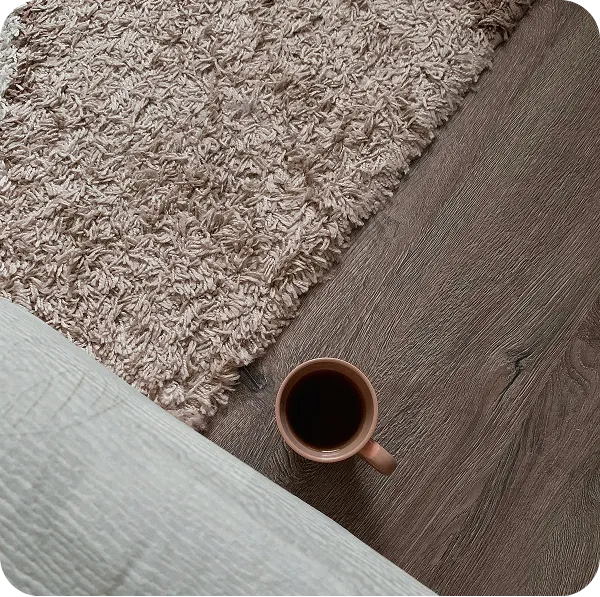 father and child walking on carpet