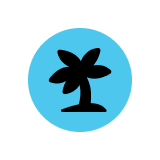 Black palm tree icon inside a light blue circle with white outer ring.