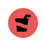 Icon of a drink cup with a straw inside a red circle with a white border.