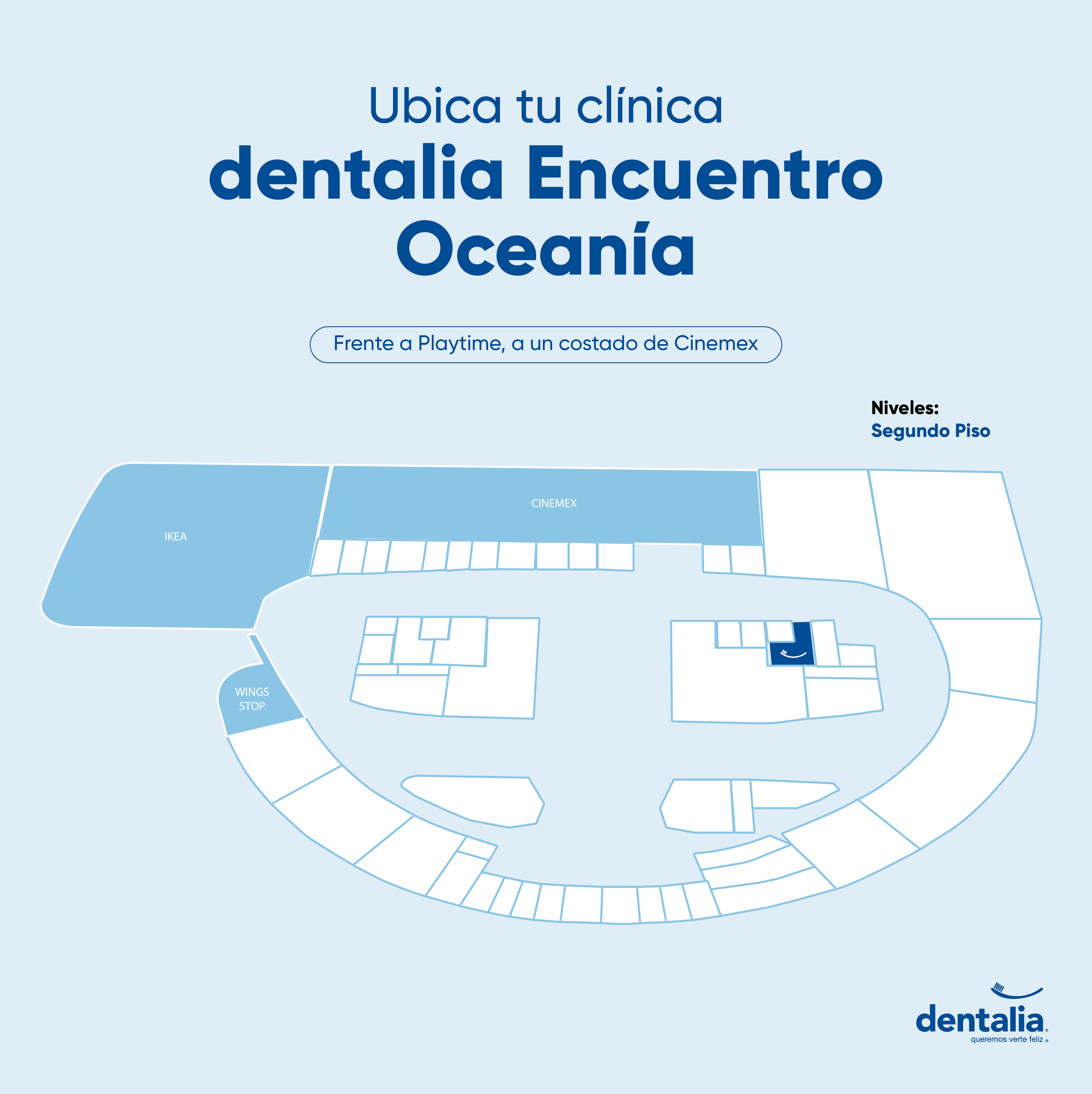 Segundo piso frente a sitio de juegos recreativos, a lado del cine.